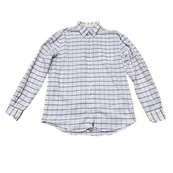 Johnnie-O‎ Mens Medium White & Purple Checkered Cotton Button-Down Shirt - Picture 2 of 7